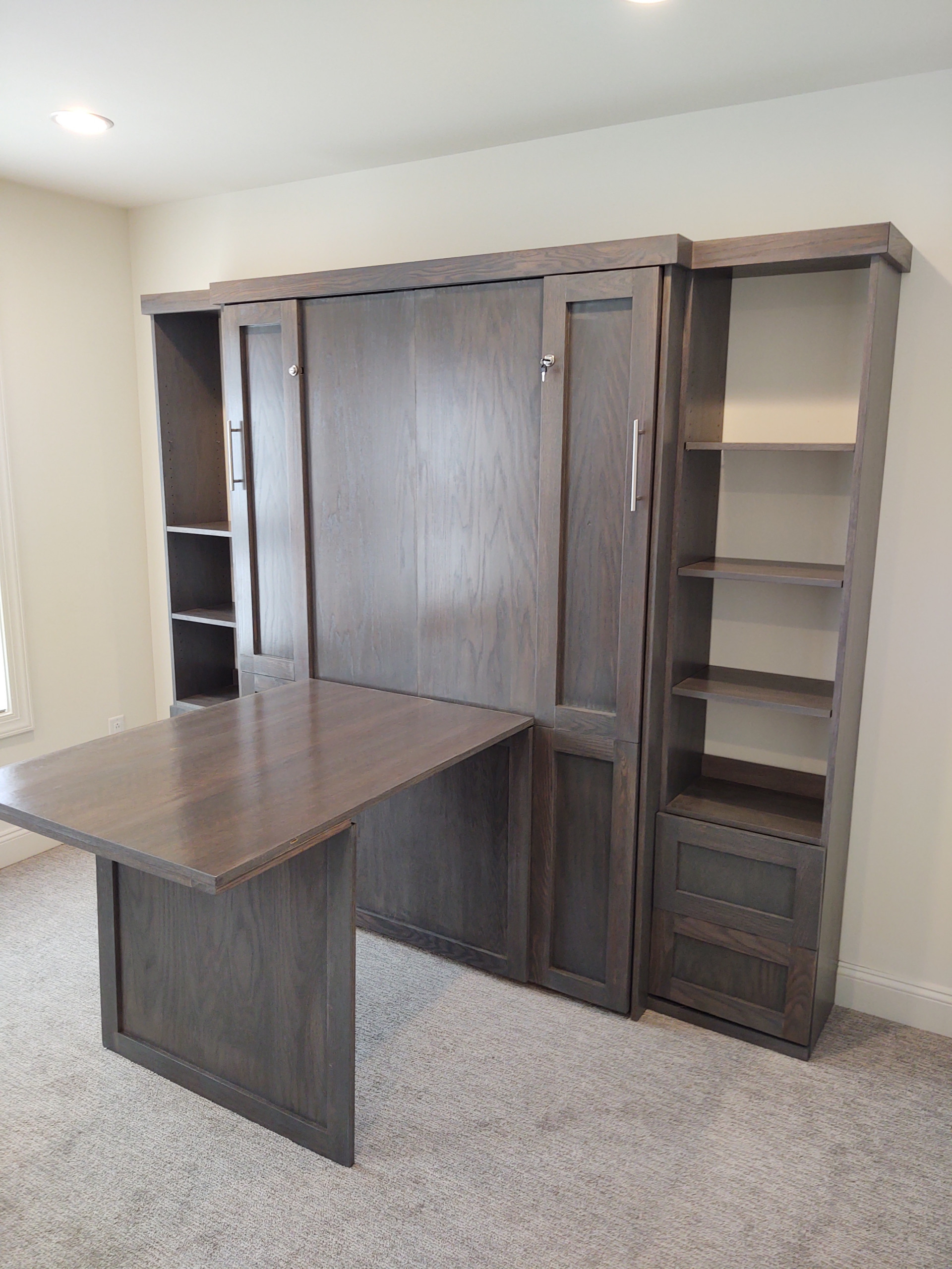 Custom Murphy bed with side shelves