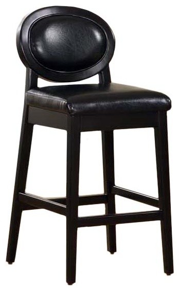Martini Stationary Leather Bar Stool With Black Legs, Black, Counter Height