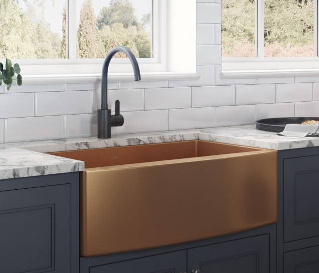 33-inch Farmhouse Sink - Copper Tone Matte Bronze Stainless Steel - RVH9733CP - Contemporary ...