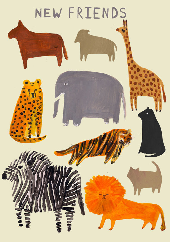 Zoo Folk Art Print by Laura Gee