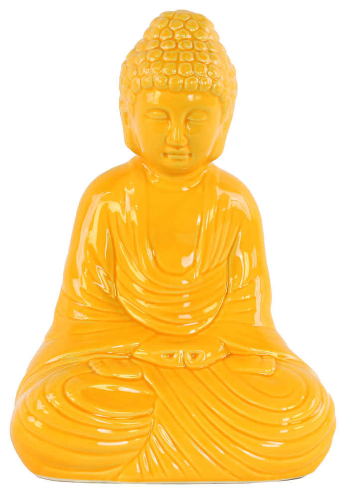 Ceramic Meditating Buddha Sculpture With Rounded Shisha Asian