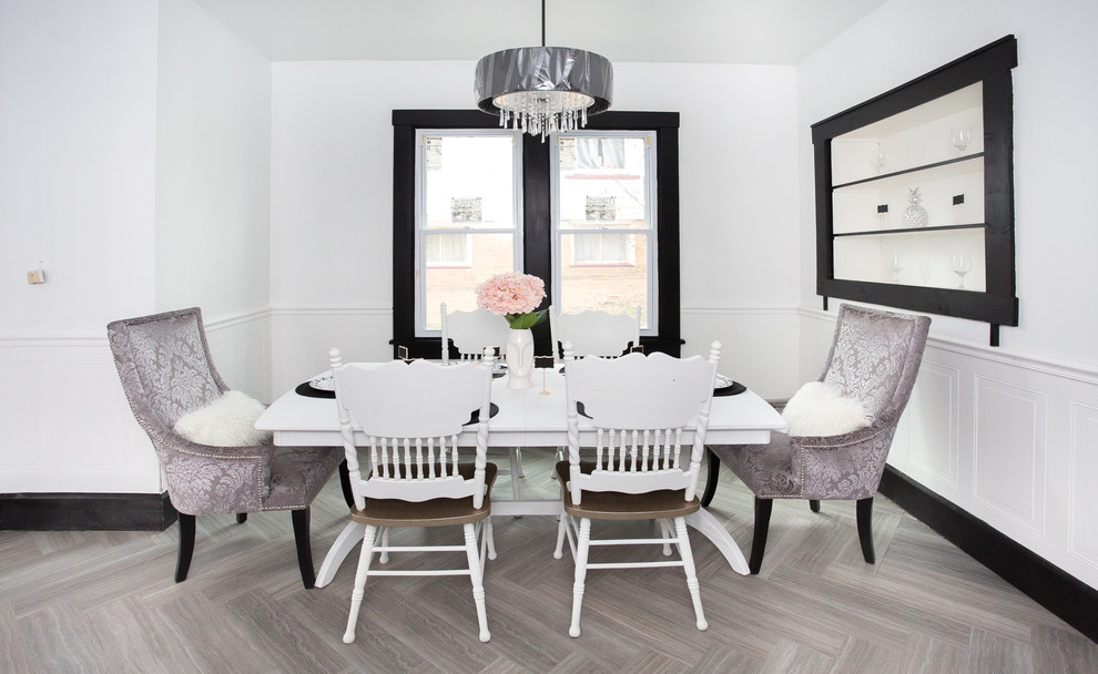 Example of a mid-sized transitional vinyl floor and gray floor enclosed dining room design
