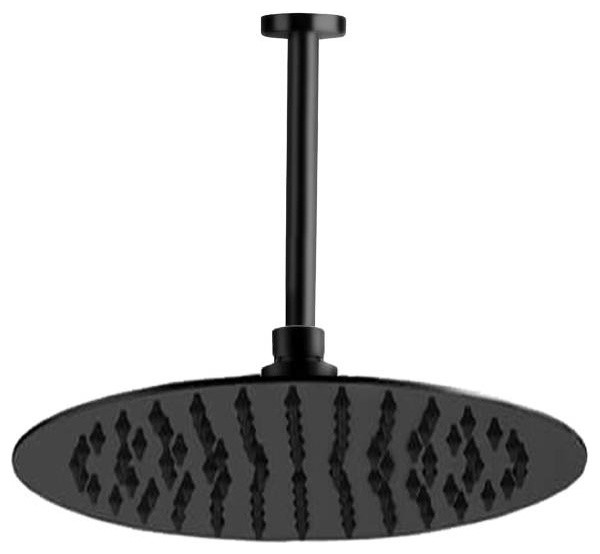 16 Ceiling Mounted Rain Shower Head With Arm Matte Black