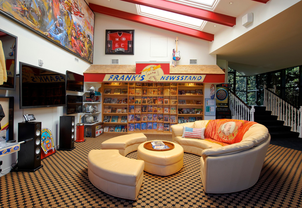 Eclectic home theatre in Los Angeles.