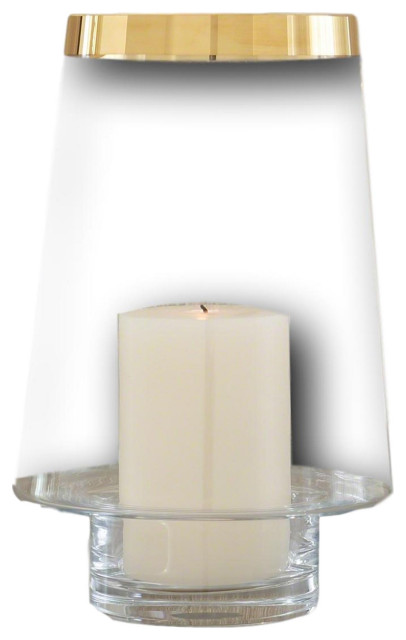 Elegant Classic Gold Band Pillar Candle Hurricane Set 2 Bell Jar Traditional Transitional Candleholders By My Swanky Home