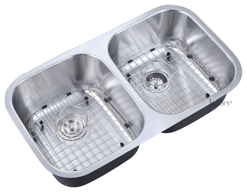 Luxier Undermount Double-Bowl 50/50 Stainless Steel Sink, 31.25", With Grid and