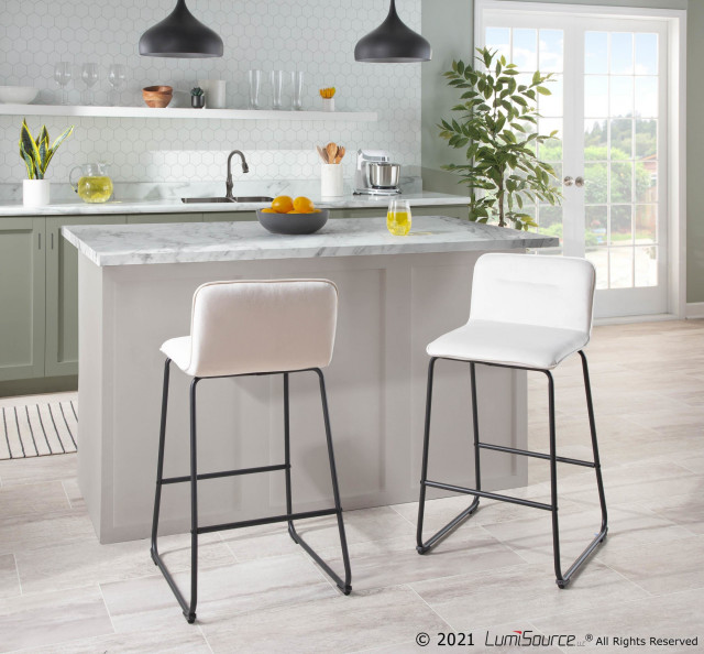 Casper Fixed-Height Counter Stool, Black Metal/Cream Velvet, Set of 2 ...
