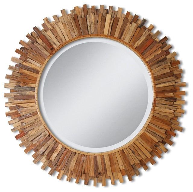 Round Pieced Wood Mirror, Large