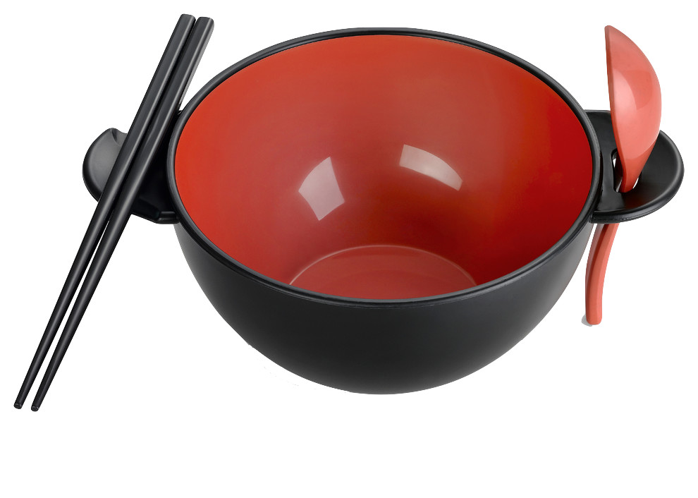 Ozeri Earth Ramen Bowl 6-Piece Set, 100% Made from a Plant, Red