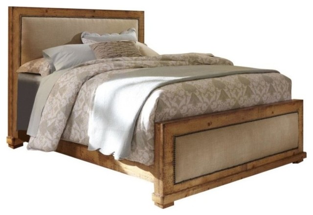 Progressive Willow Upholstered King Bed in Distressed Pine