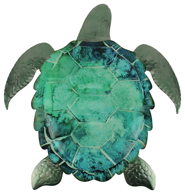 Green Ocean Metal Coastal Art Sea Turtle Wall Sculpture - Beach Style ...