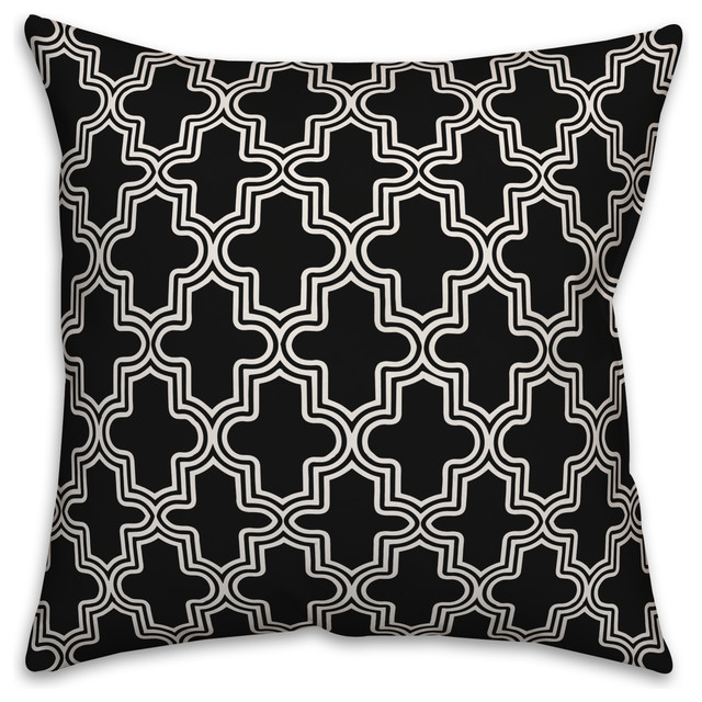 Black and White Morrocan Tile 18x18 Throw Pillow Cover