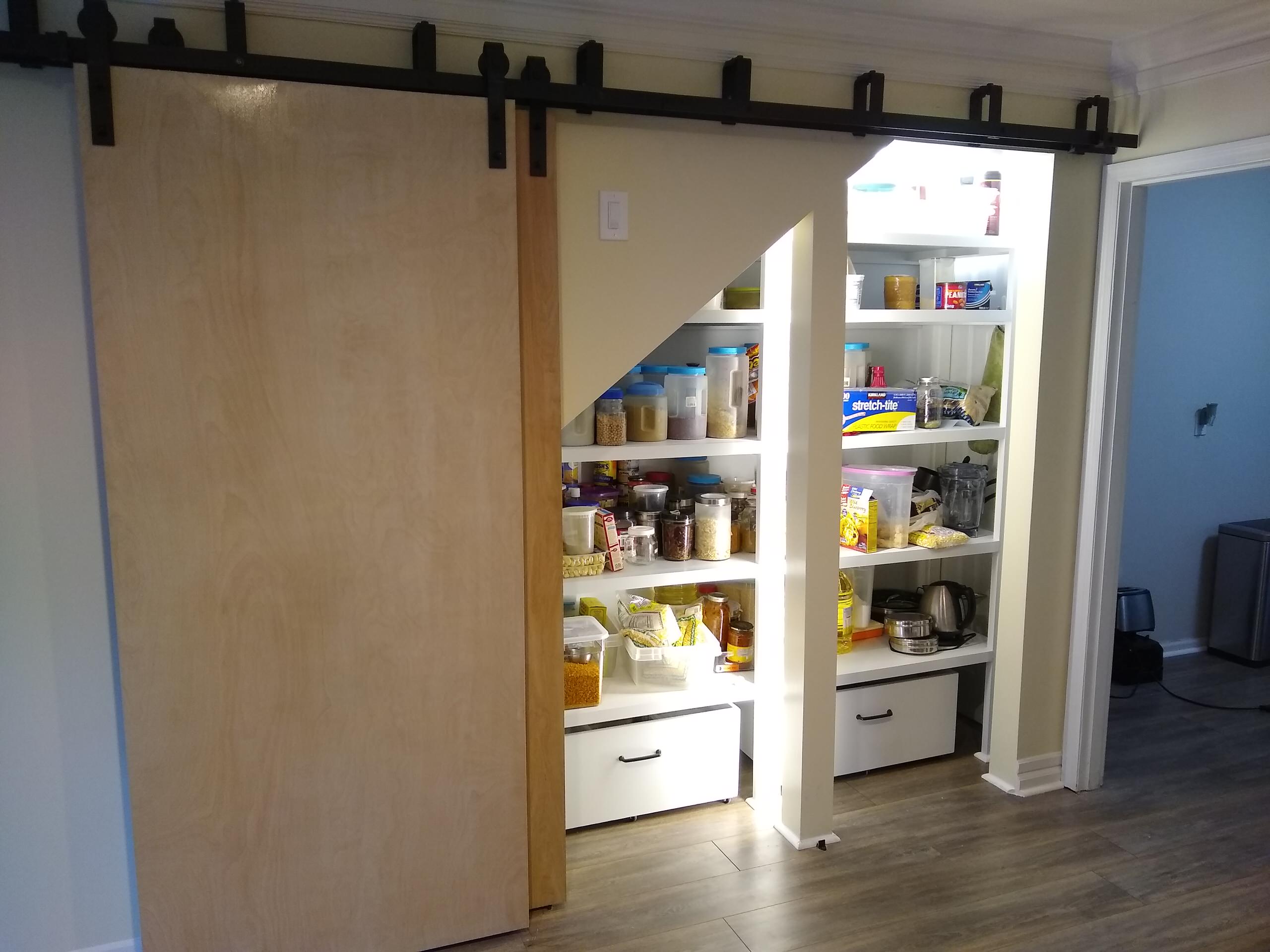 Build Closet with Sliding Barn Doors Under Stairway