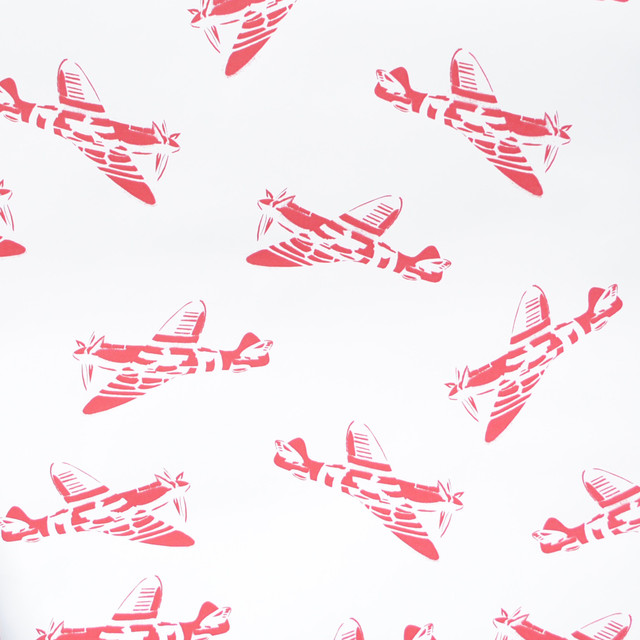 PaperBoy Interiors "Spitfires" Wallpaper, White and Red