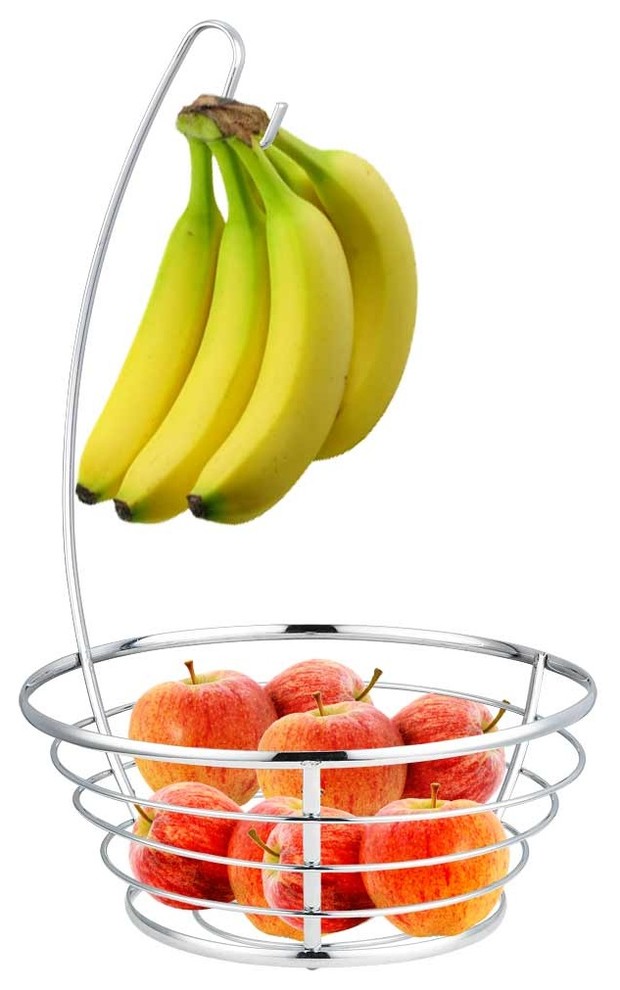 Home Basics Chrome Fruit Basket with Banana Tree Contemporary Fruit