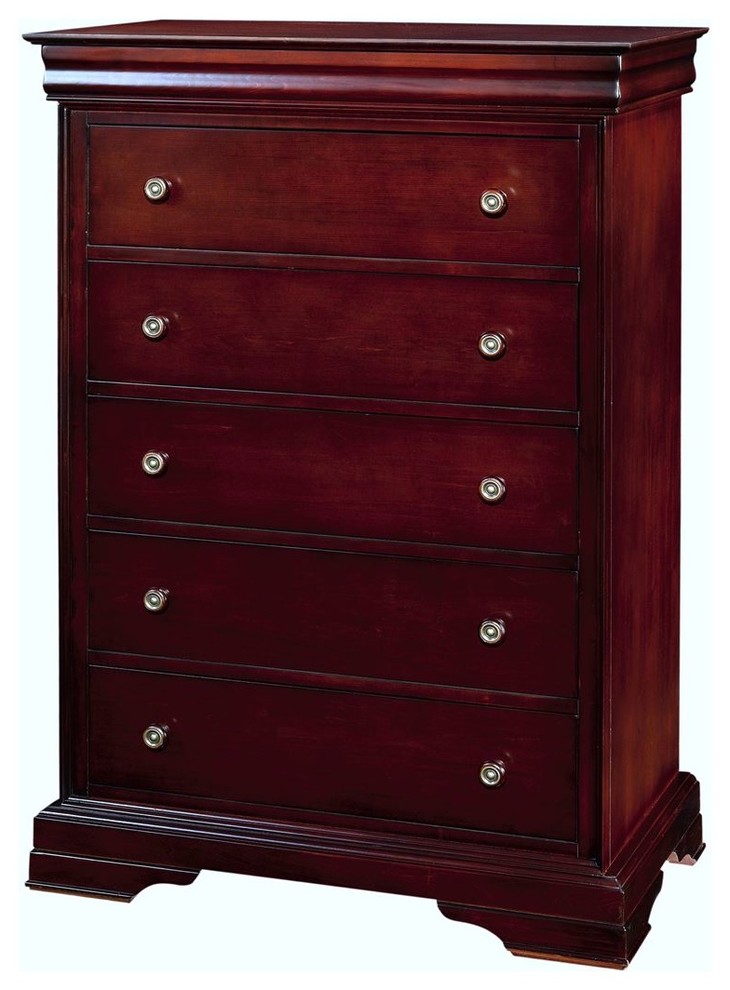 Valdivia Louie Phillipe 5 Drawer Lift Top Chest, Cherry Traditional