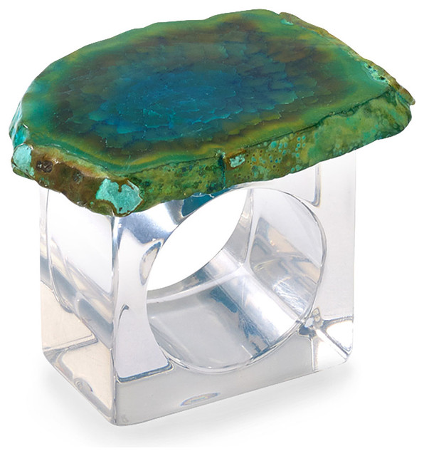 Agate Slab Napkin Ring - Green/Crystal - Set of 4