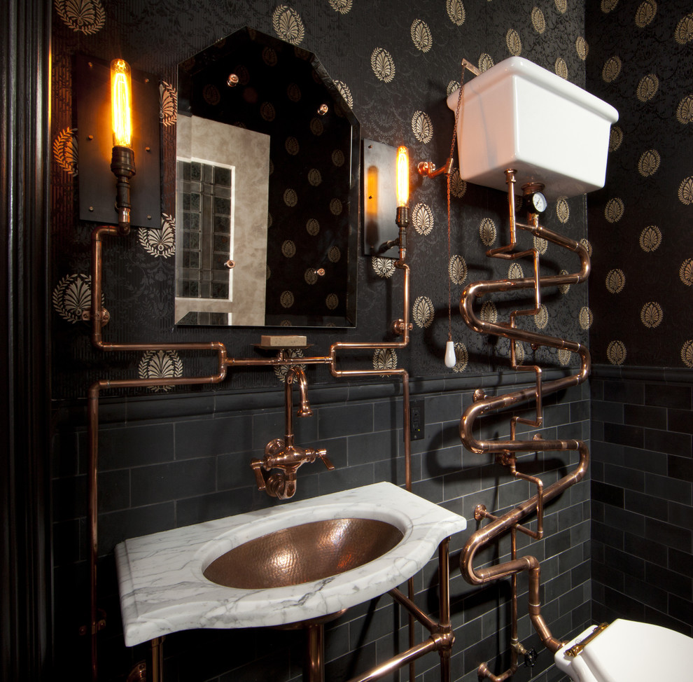 Inspiration for a traditional bathroom in San Francisco with subway tile.