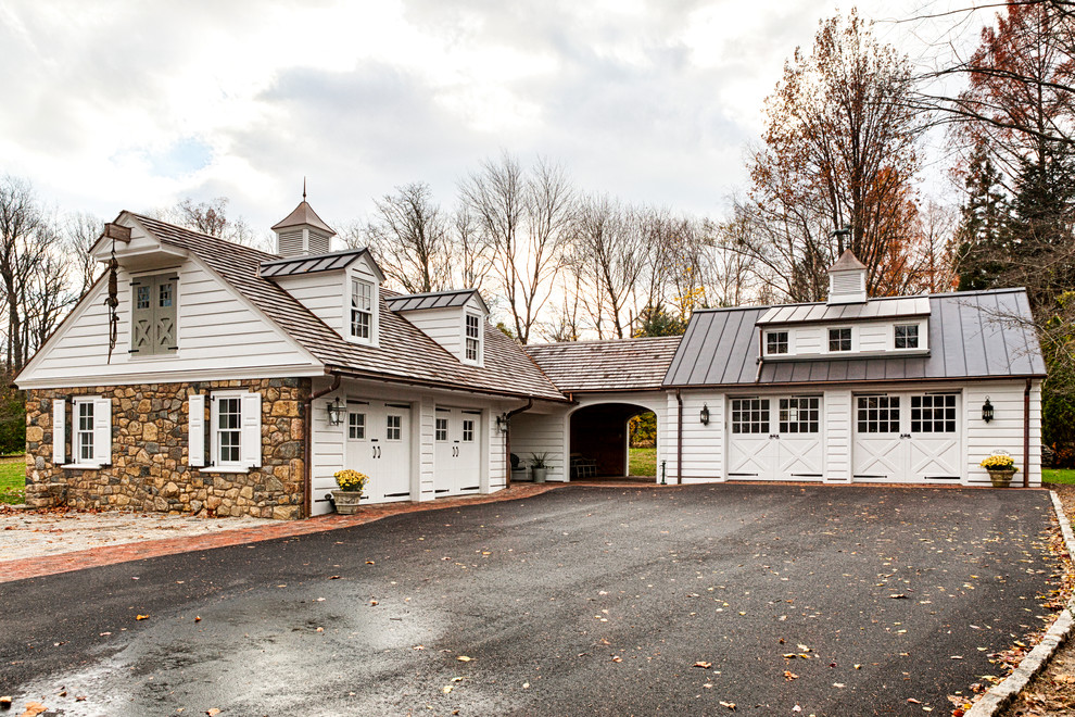Design ideas for a large country detached four-car garage in Philadelphia.