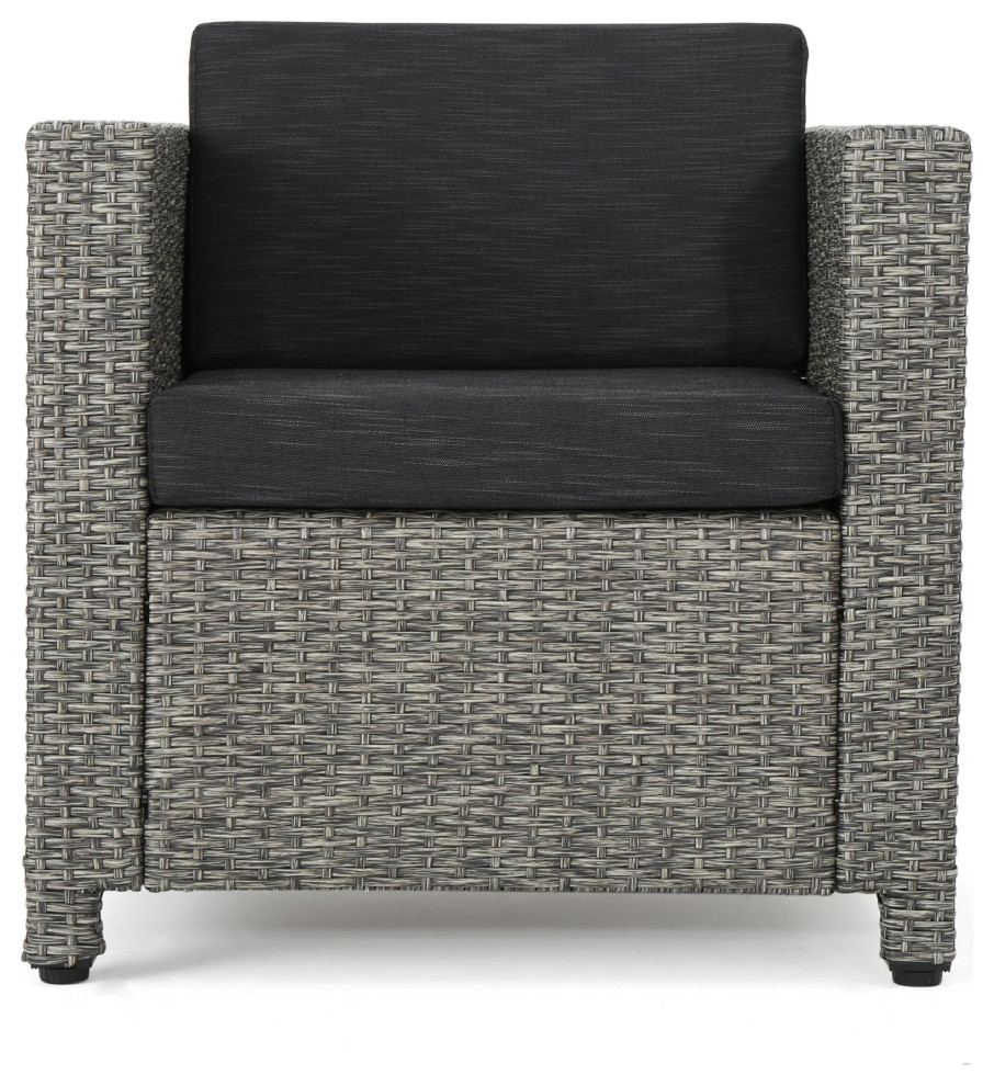 Comfortable Patio Chair, Faux Rattan Covered Frame With Track Arms and