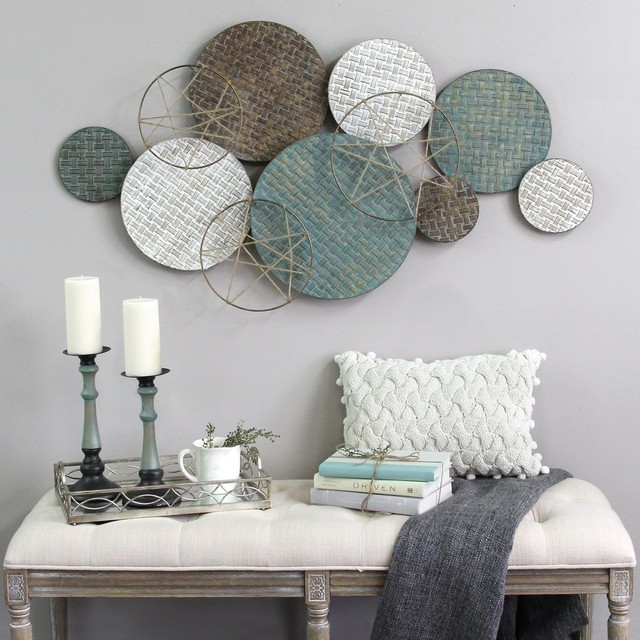 Stratton Home Decor Woven Texture Metal Plates with Jute Accents, 46.50