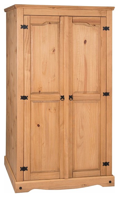 Traditional Wardrobe In Solid Pine Wood With 2 Doors And Internal Hanging Rail