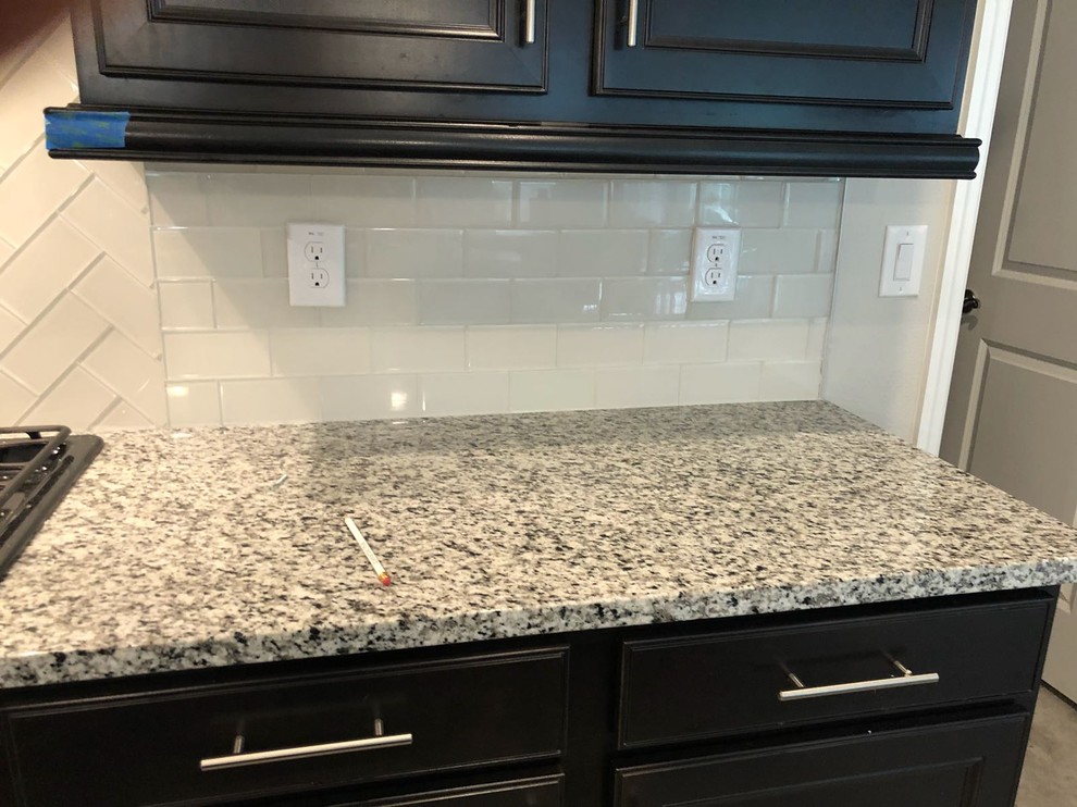 Glass Tile Backsplash with Herringbone Accent - Modern - Kitchen ...