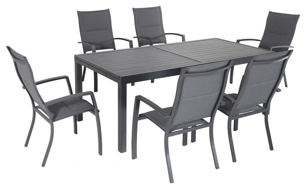 Naples7Pc 6 High Back Padded Sling Chairs, Aluminum Extension Table