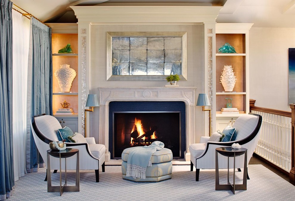 Inspiration for a small transitional formal living room in New York with a standard fireplace and no tv.