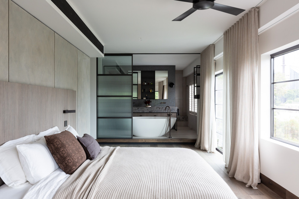 Bedroom - industrial bedroom idea in Sydney