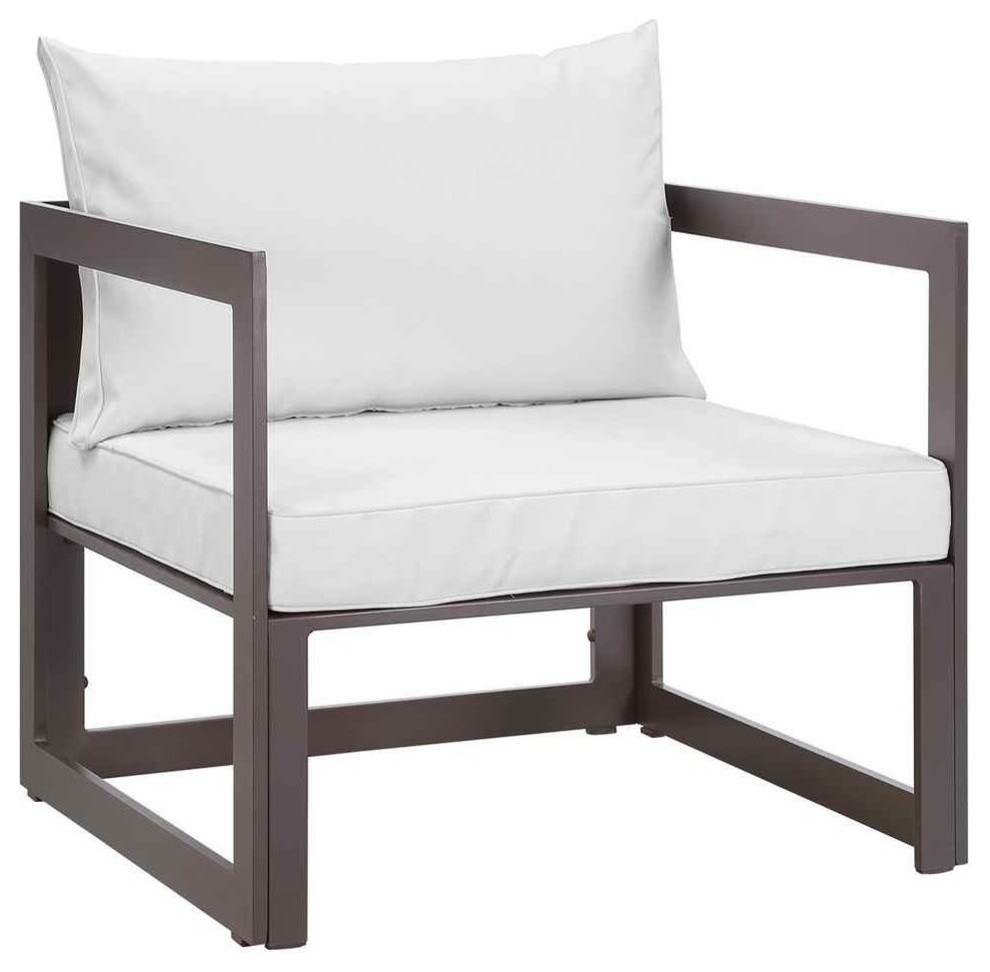 Outdoor Armchair, Brown, White