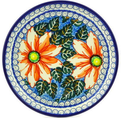 Polish Pottery 6" Stoneware Plate Hand-Decorated Design