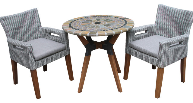 3-Piece Sandstone, Eucalyptus and Metal Bistro Set With Arm Chairs