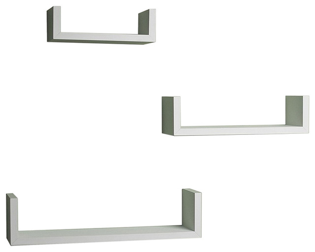 Floating 'U' Laminated Veneer Shelves 3Piece Set Contemporary