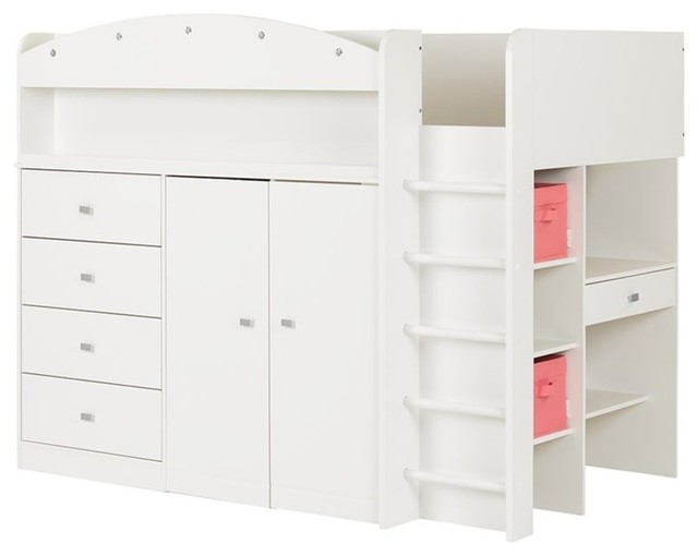 South Shore Tiara Storage Loft Bed In Pure White Contemporary