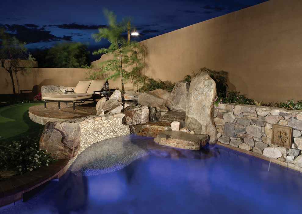 Design ideas for a small mediterranean pool in Phoenix.