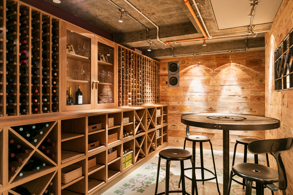 Photo of a midcentury wine cellar in London.