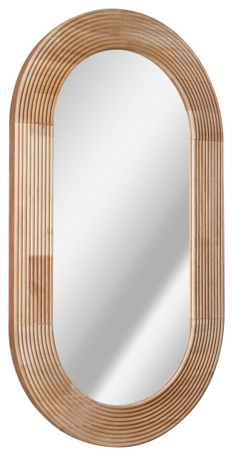 Head West Pill Capsule Oval Shaped Carved Wood Wall Decorative Mirror, 24" x 42"