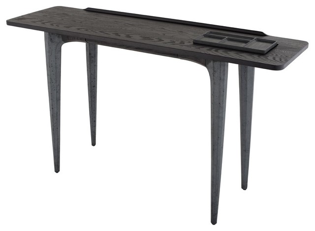 63 Wide Console Table Charred Solid Oak Top Black Concrete Legs Wide Console Table Charred Solid Oak