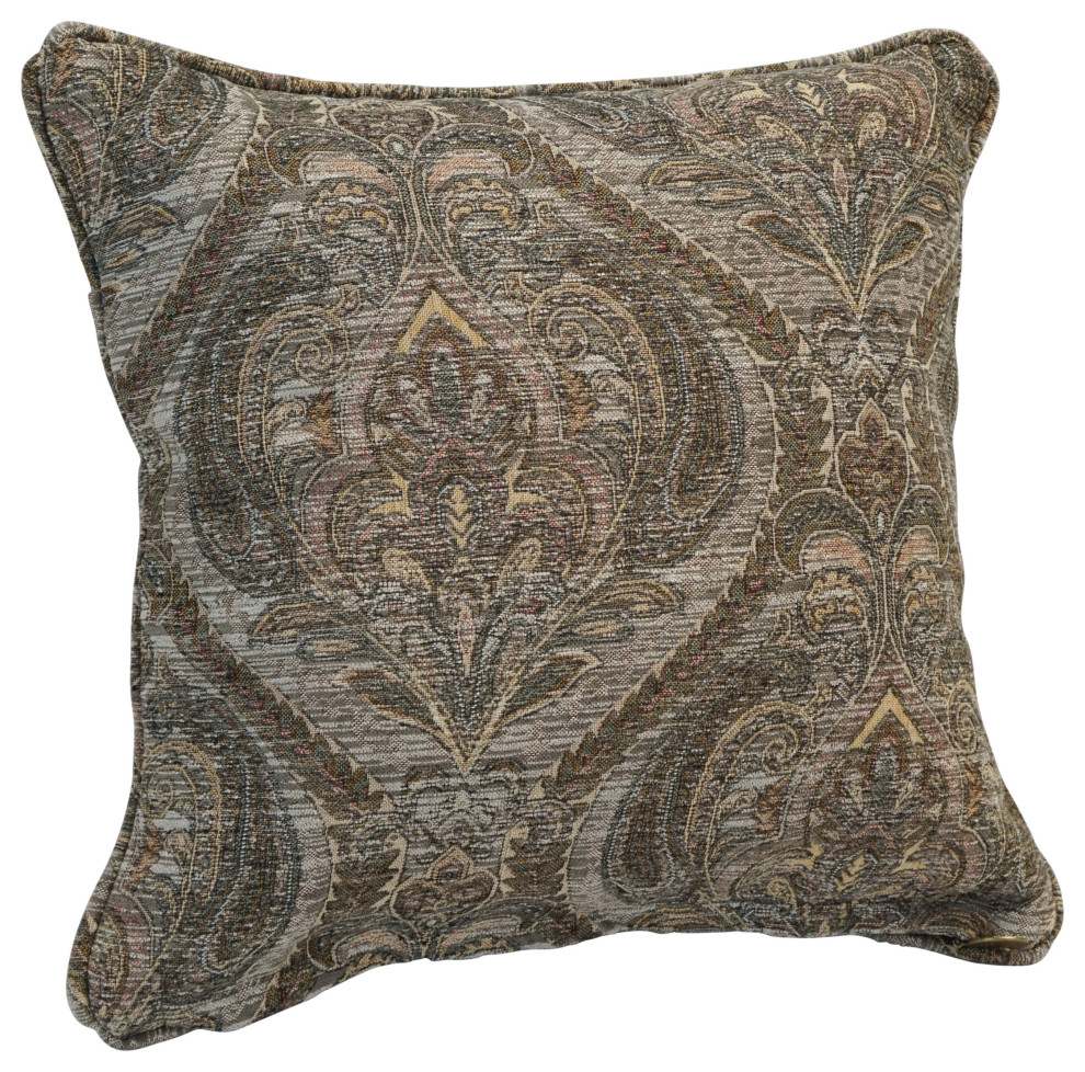 18" DoubleCorded Patterned Jacquard Chenille Square Throw Pillow, Gray