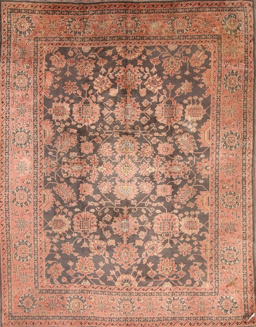 Consigned, Floral HandKnotted Vintage Worn Oriental Rug, Black, 11'3