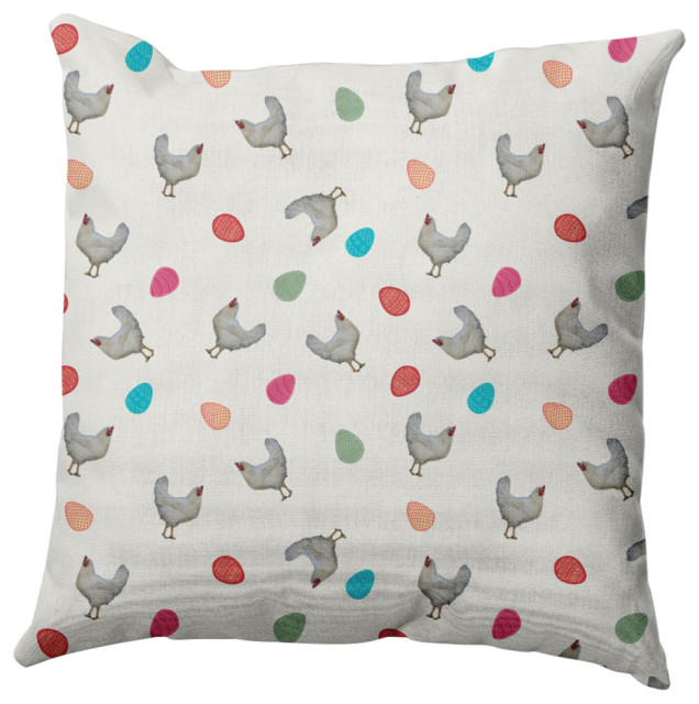 Chickens and Eggs Easter Decorative Throw Pillow, Whisper White, 16x16"