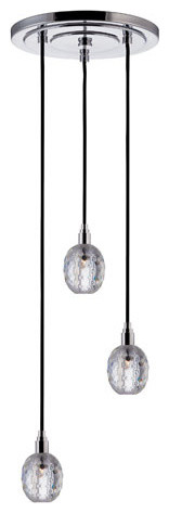 Naples Polished Chrome Three-Light Pendant w/ 5.5 Ft. Black Cord with Clear Glas
