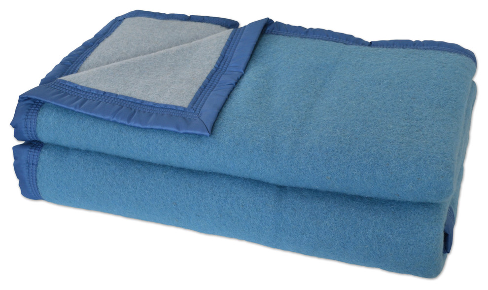 Aubisque 100% Wool Blanket, 500Gsm 33 Microns, Blue, Queen