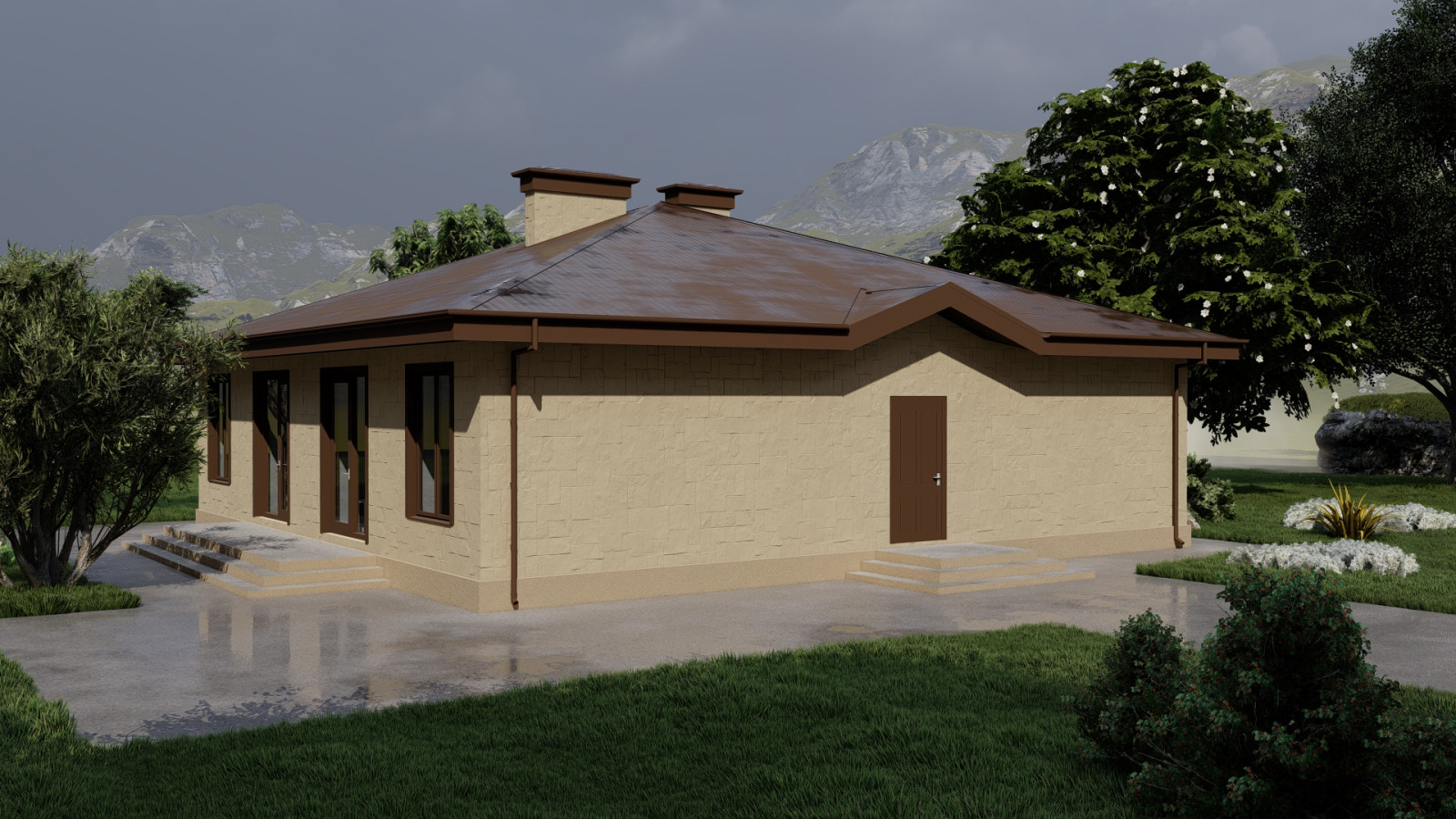 Индивидуальный одноэтажный дом на две семьи