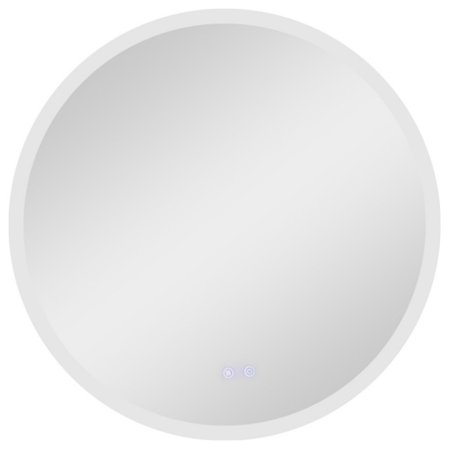 32x32" Round Frameless LED Illuminated Bathroom Mirror, Touch Button Defogger Modern