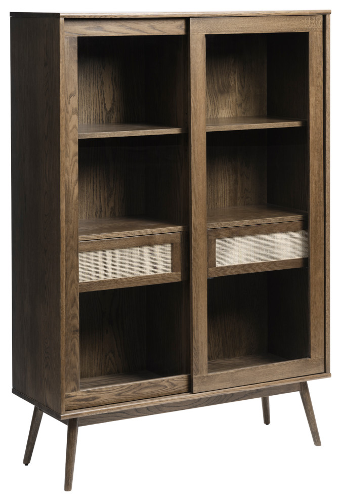 Modern Oak and Rattan Sliding Glass Door Tropical Accent