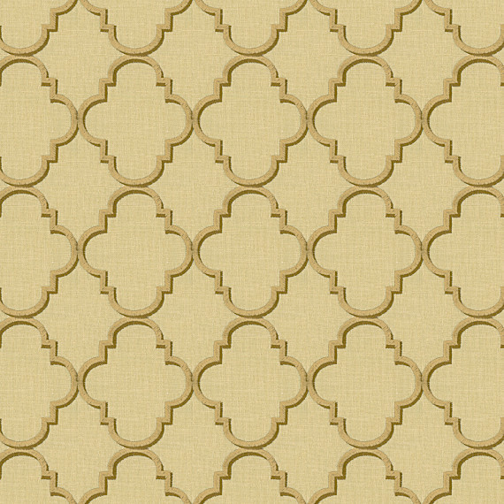 Gold and Tan Embroidered Quatrefoil Fabric Contemporary Upholstery Fabric by Loom Decor