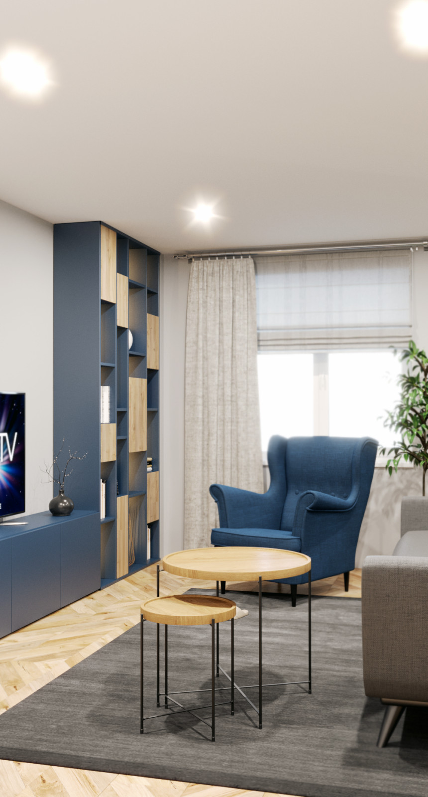 Гостиная, совмещённая с кухней, в природных тонах