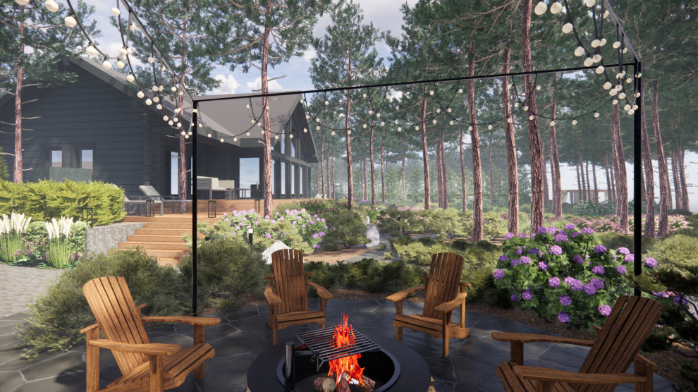 Вид от костровой зоны на дом